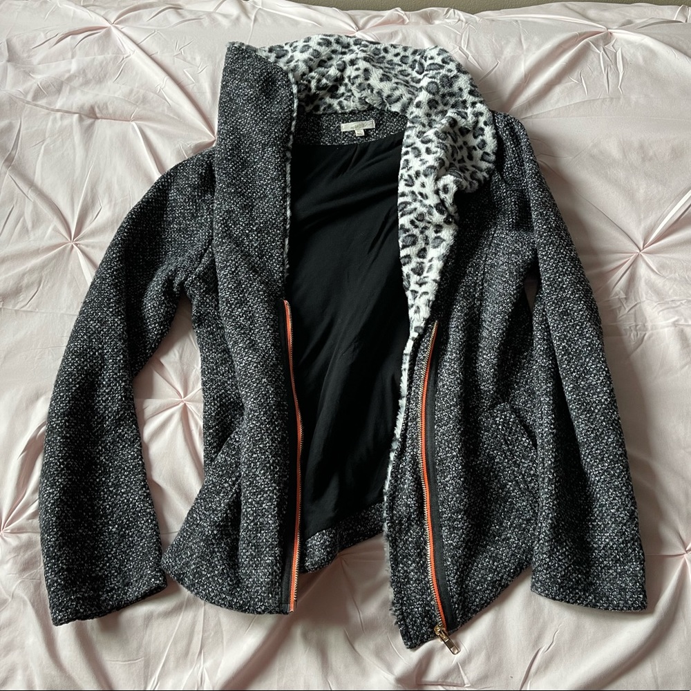 Gray & Leopard Print Jacket